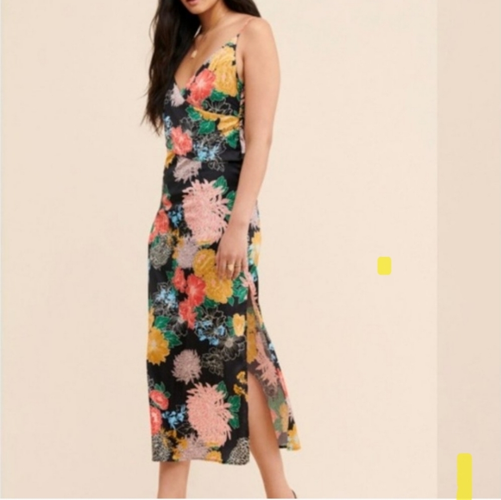 NWT Zhu Wrap Crossover Floral Slit Maxi Dress XL